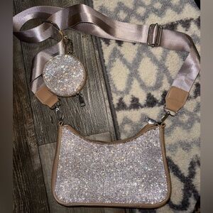 Glittering Silver and Beige Handbag